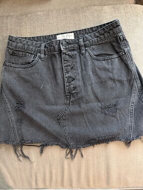 We The Free Black Distressed Denim Mini Skirt